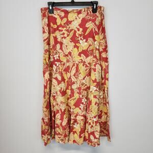 Emma & James Floral Tiered Maxi Skirt Size 12 Multicolor Linen Blend Cottage